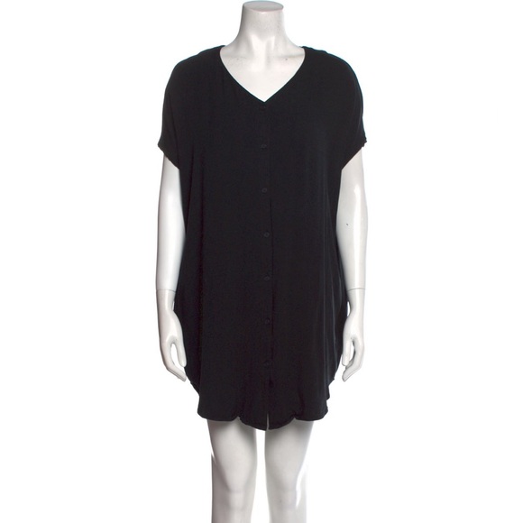 Oak + FORT Button Front Mini Midi Coverup Dress Shirtdress Black S - Picture 1 of 9